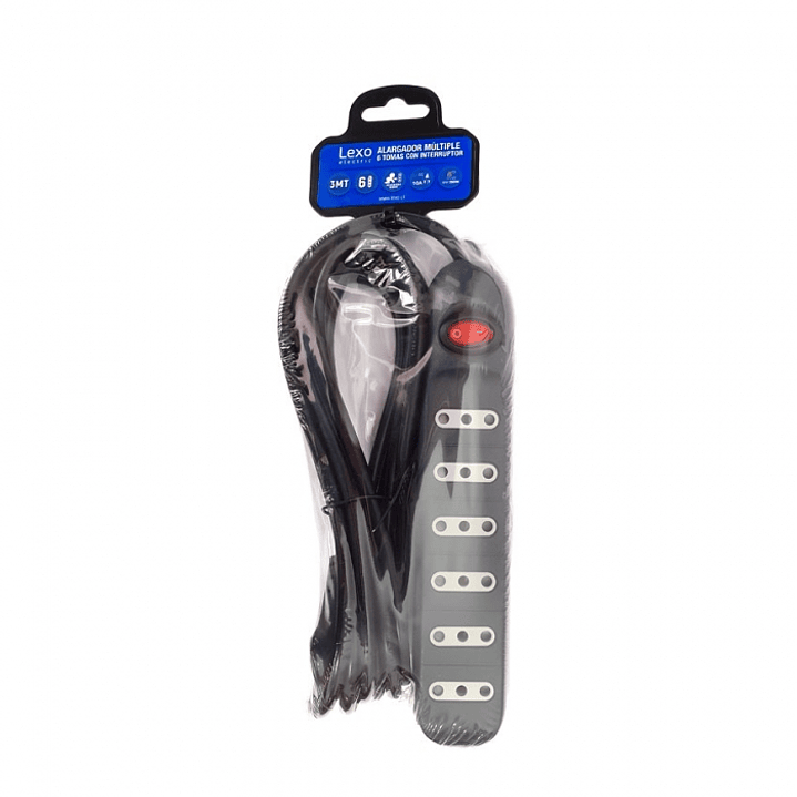 Alargador múltiple de 6 tomas color negro con interruptor 3 MT -LEXO 1