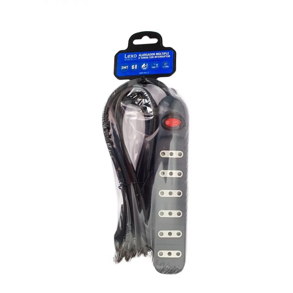 Alargador múltiple de 6 tomas color negro con interruptor 3 MT -LEXO 1