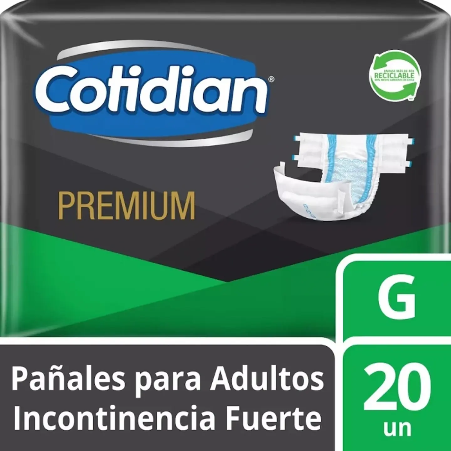 Pañales adulto unisex incontinencia fuerte premium grande 20 UND -COTIDIAN 1