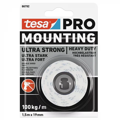 Cinta de montaje doble faz powerbond ultra fuerte 100kg/mt 19 MM x 1,5 MT -TESA