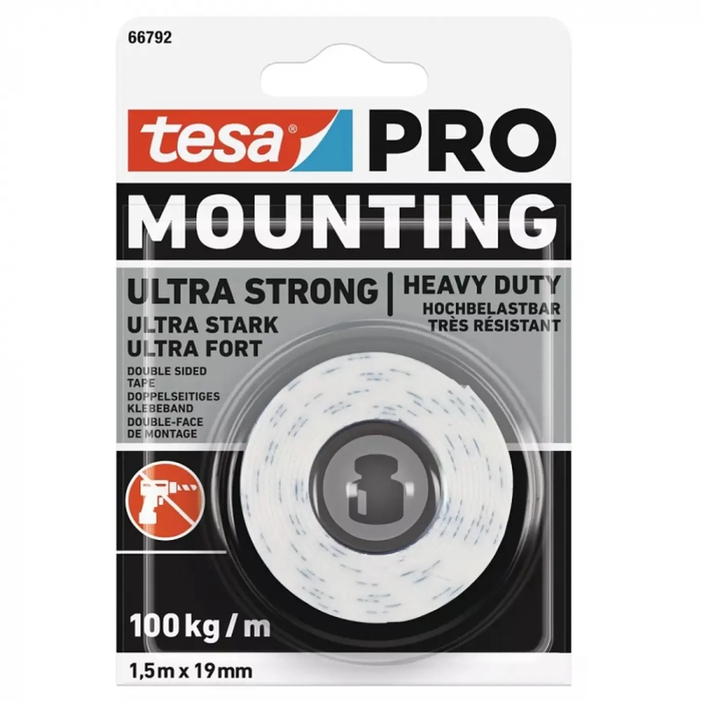 Cinta de montaje doble faz powerbond ultra fuerte 100kg/mt 19 MM x 1,5 MT -TESA 1