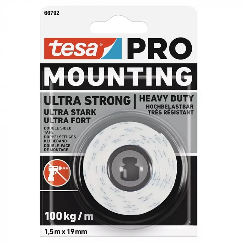 Cinta de montaje doble faz powerbond ultra fuerte 100kg/mt 19 MM x 1,5 MT -TESA 1