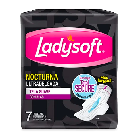 Toallas higiénicas femeninas nocturna normal tela suave 7 UND -LADYSOFT