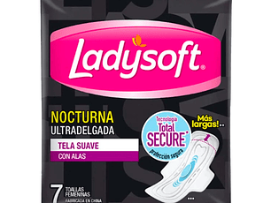 Toallas higiénicas femeninas nocturna normal tela suave 7 UND -LADYSOFT