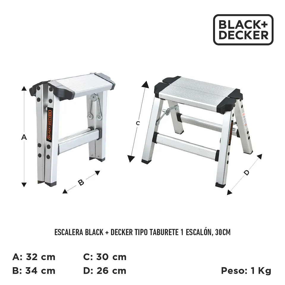 Escalera Black + Decker tipo Taburete 1 escalón, 30cm 3