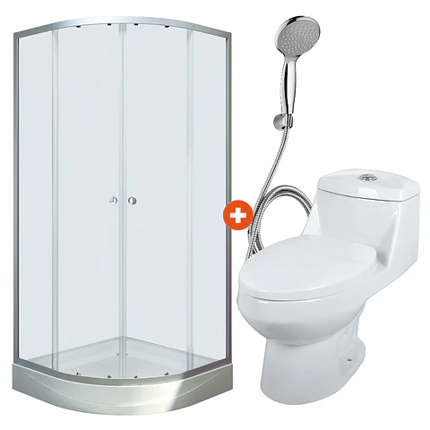 Combo Cabina de ducha 90x90x200 + WC OnePiece + Duchador Cromado
