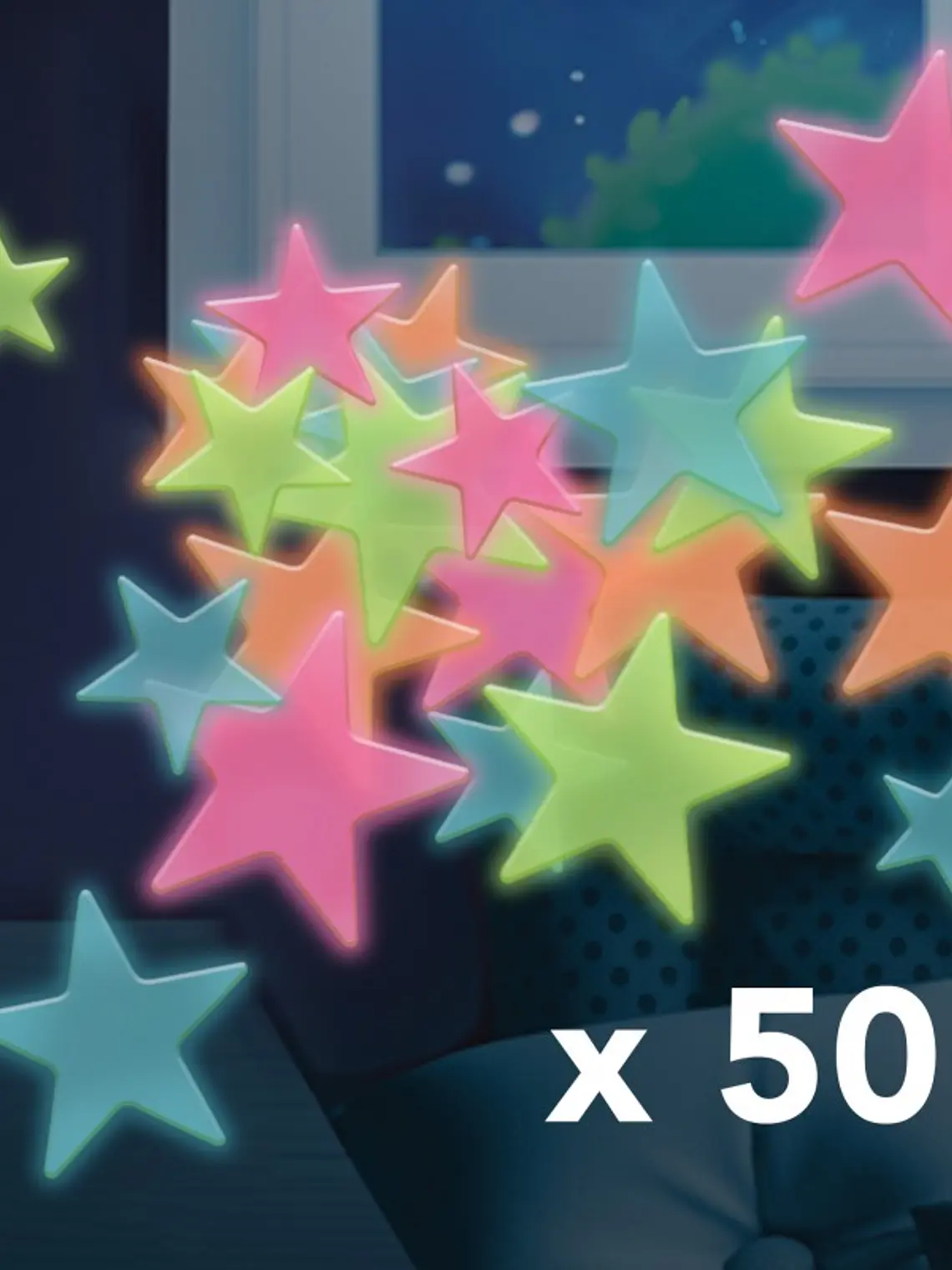 Brilha no escuro Estrelas coloridas 3D 3