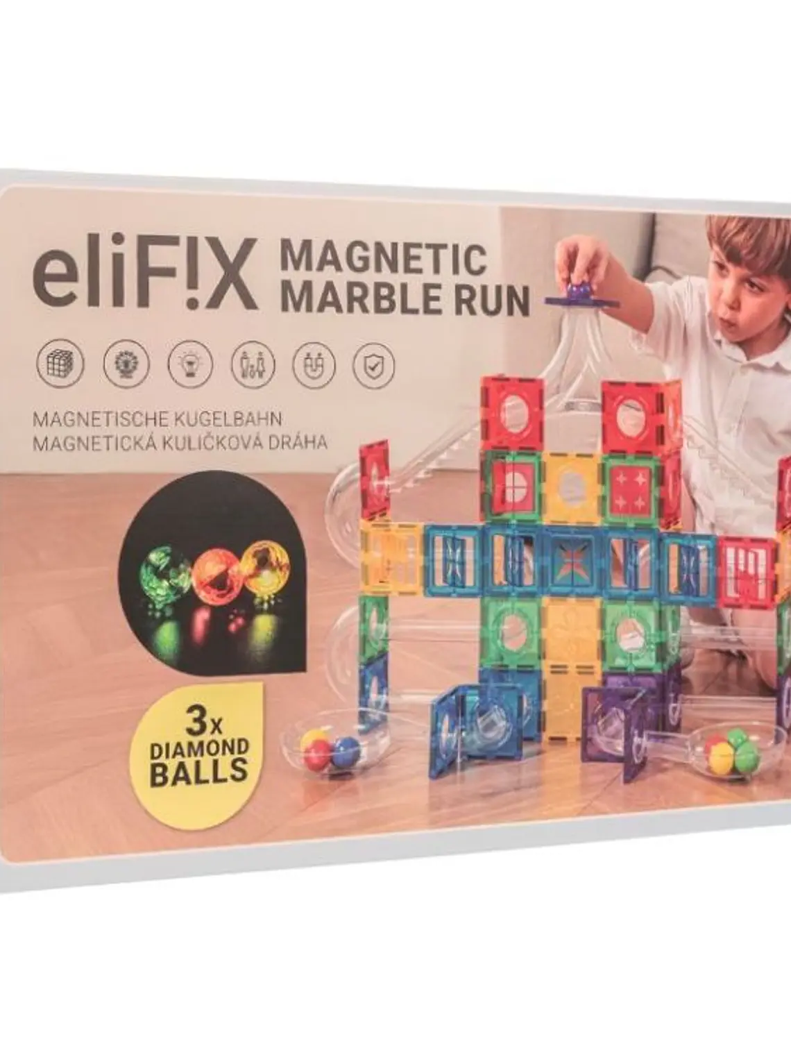 Conjunto de construção magnético - pista de bolas 136 peças + bolas luminosas 1