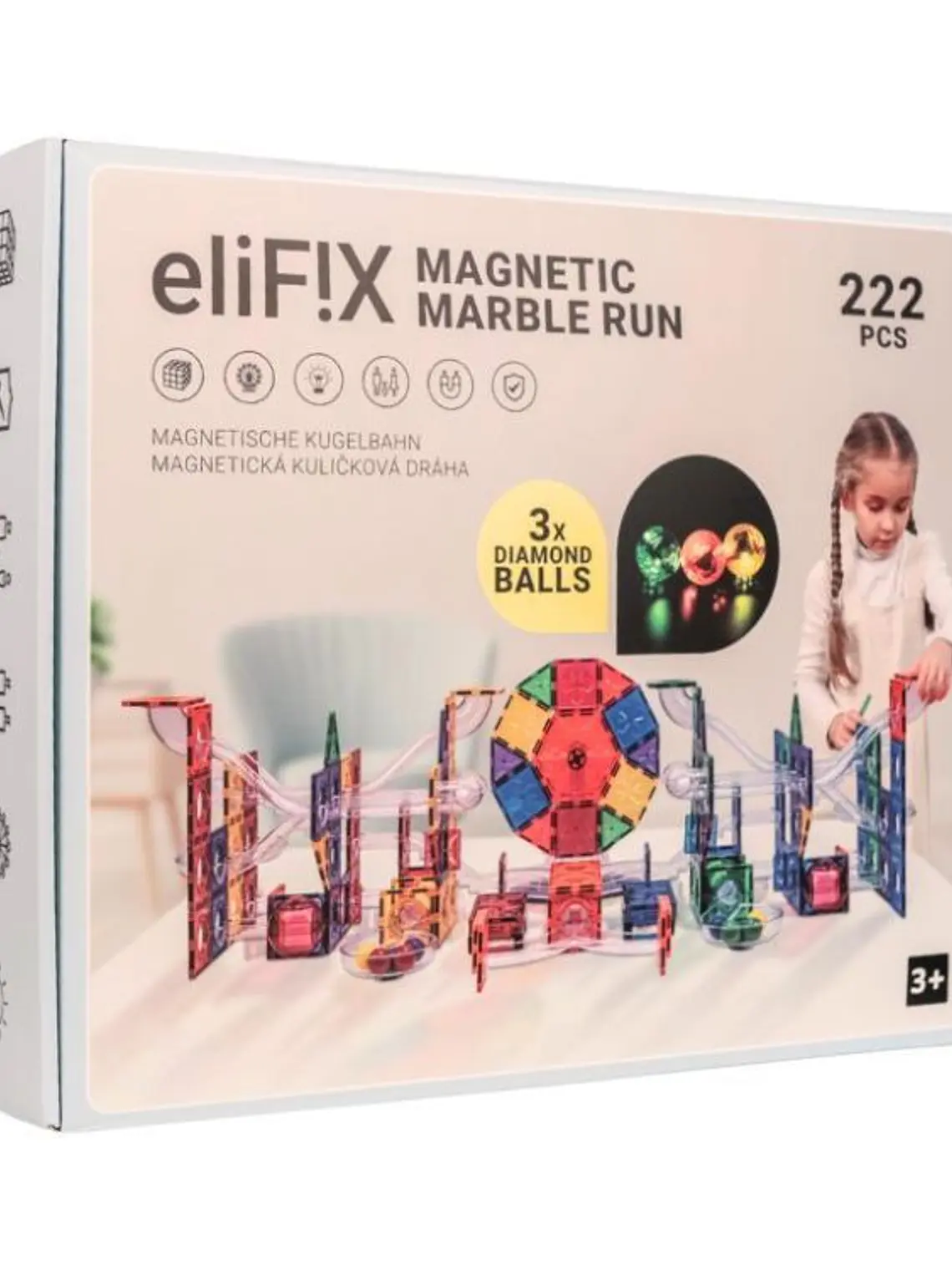 Conjunto de construção magnético - pista de bolas 222 peças + bolas luminosas 1