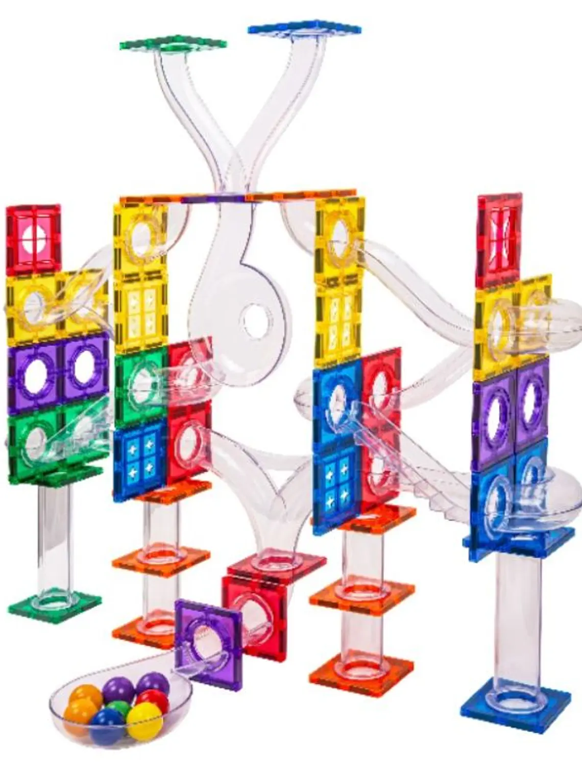 Conjunto de construção magnético - pista de bolas 136 peças + bolas luminosas 2