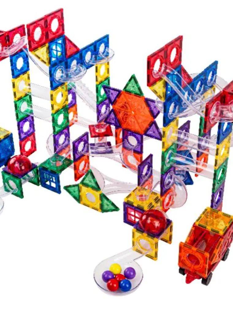 Conjunto de construção magnético - pista de bolas 222 peças + bolas luminosas 2