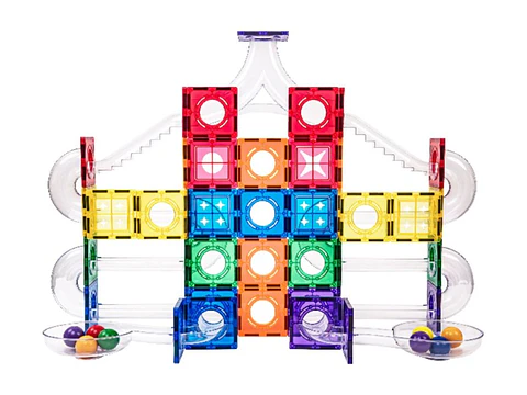 Conjunto magnético - pista de bolas 136 peças + bolas luminosas
