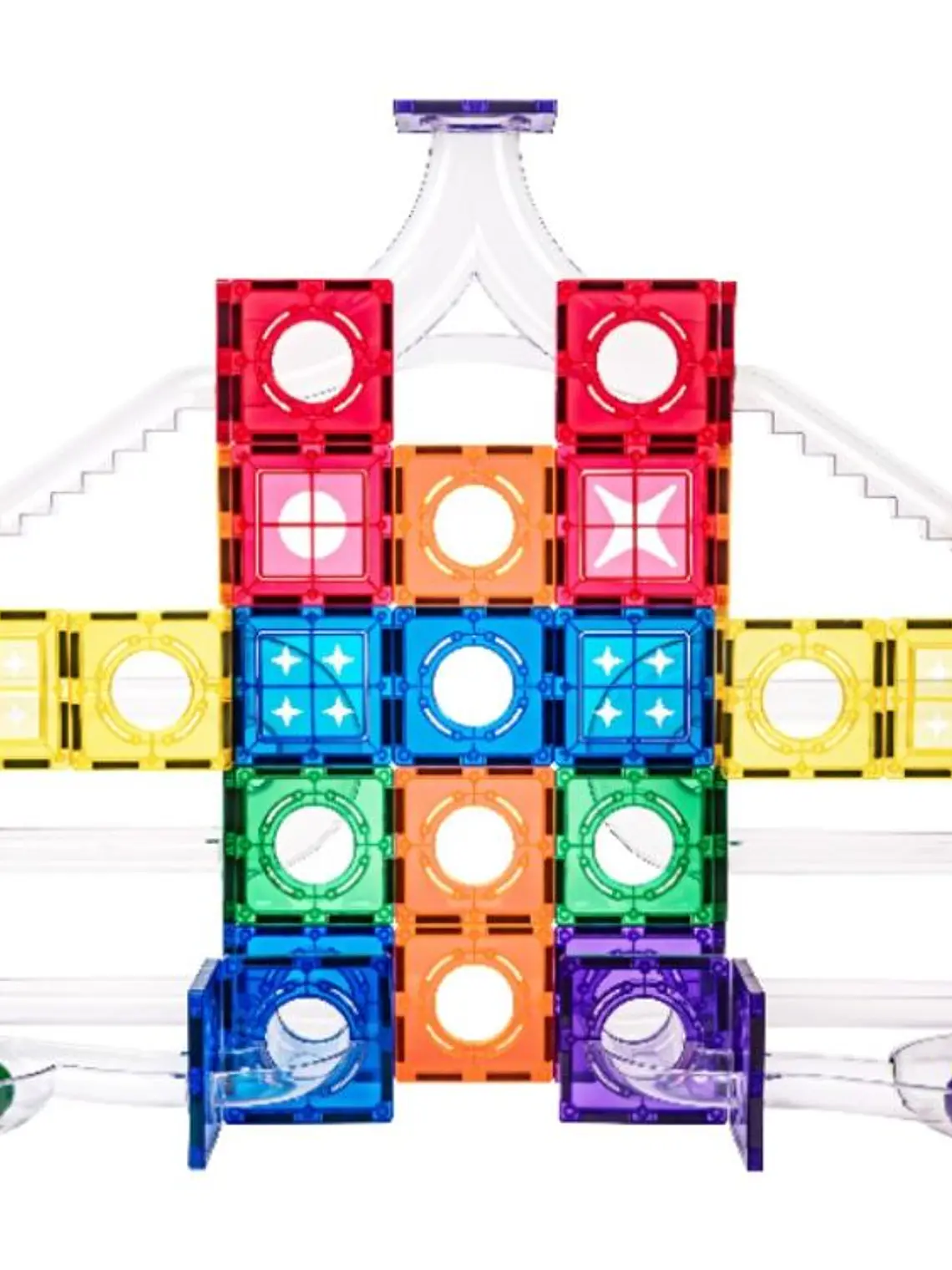 Conjunto de construção magnético - pista de bolas 136 peças + bolas luminosas 3