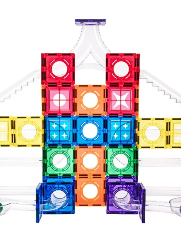Conjunto de construção magnético - pista de bolas 136 peças + bolas luminosas 3