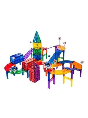Conjunto de construção magnético - pista de carros colorida 100 peças
