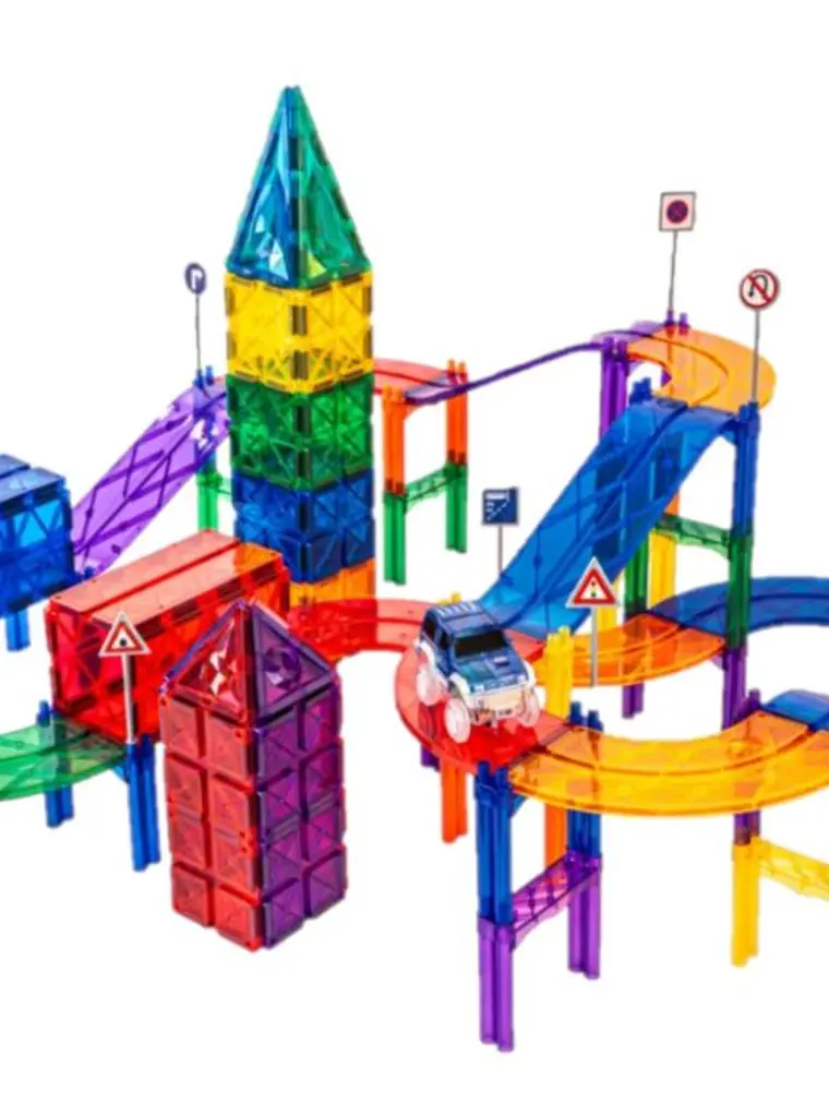 Conjunto de construção magnético - pista de carros colorida 100 peças 2