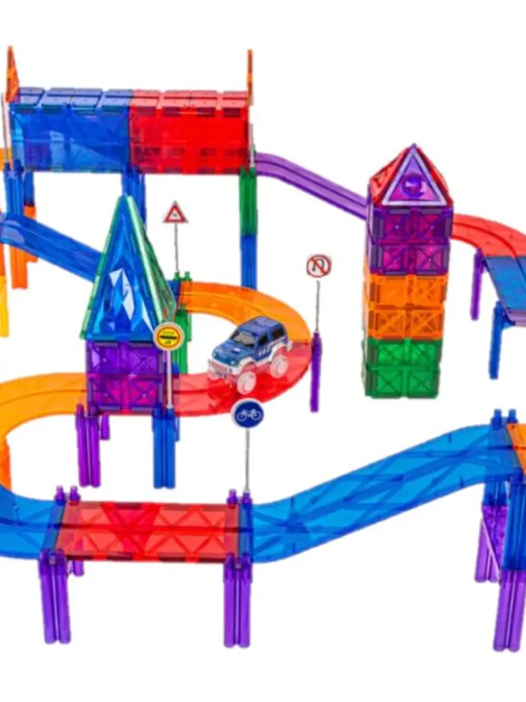 Conjunto de construção magnético - pista de carros colorida 100 peças 3