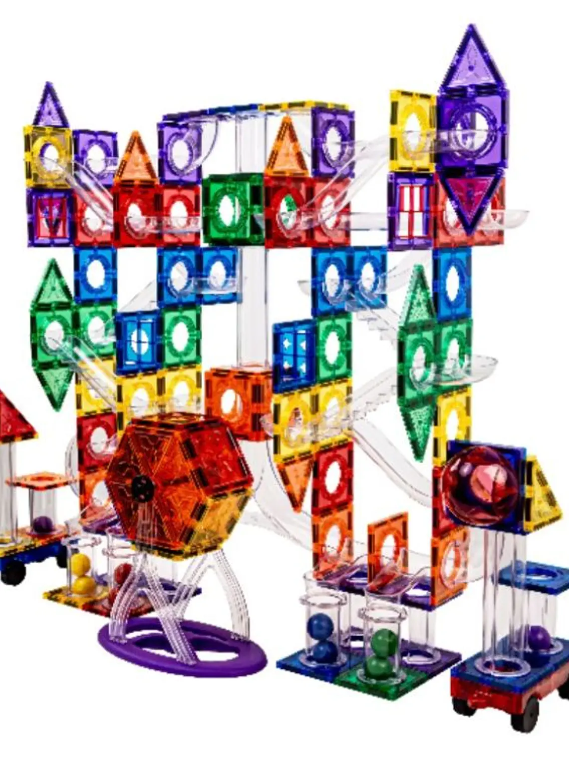 Conjunto de construção magnético - pista de bolas 222 peças + bolas luminosas 3