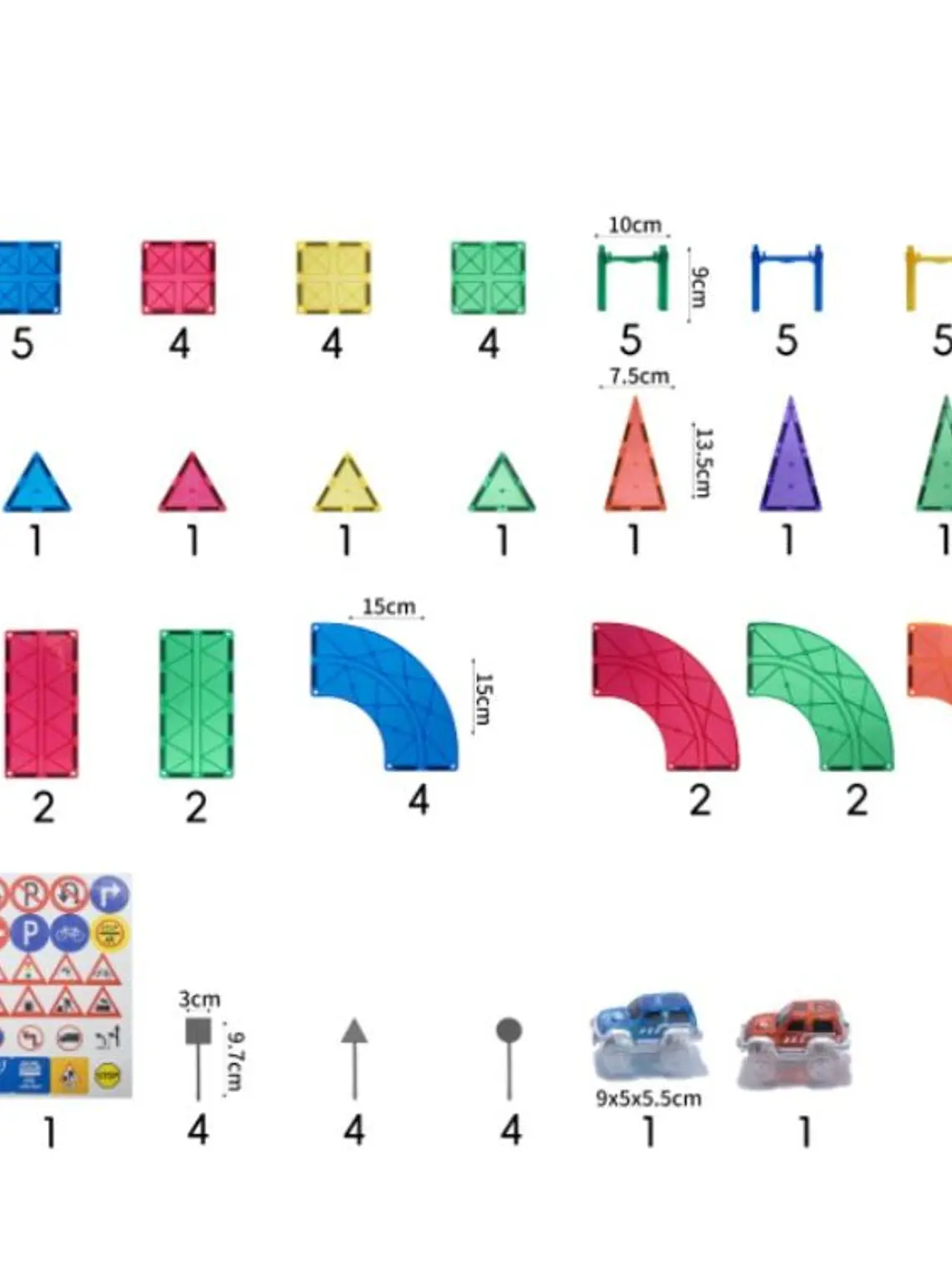Conjunto de construção magnético - pista de carros colorida 100 peças 4