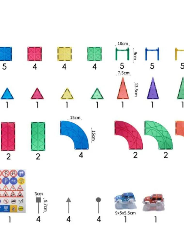 Conjunto de construção magnético - pista de carros colorida 100 peças 4