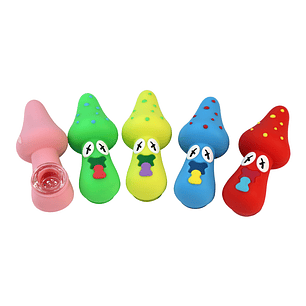 Pipa de Silicona Mushroom Cartoon con Bowl de Vidrio