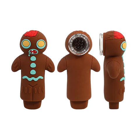 Pipa de Silicona Gingerbread Cartoon con Bowl de Vidrio