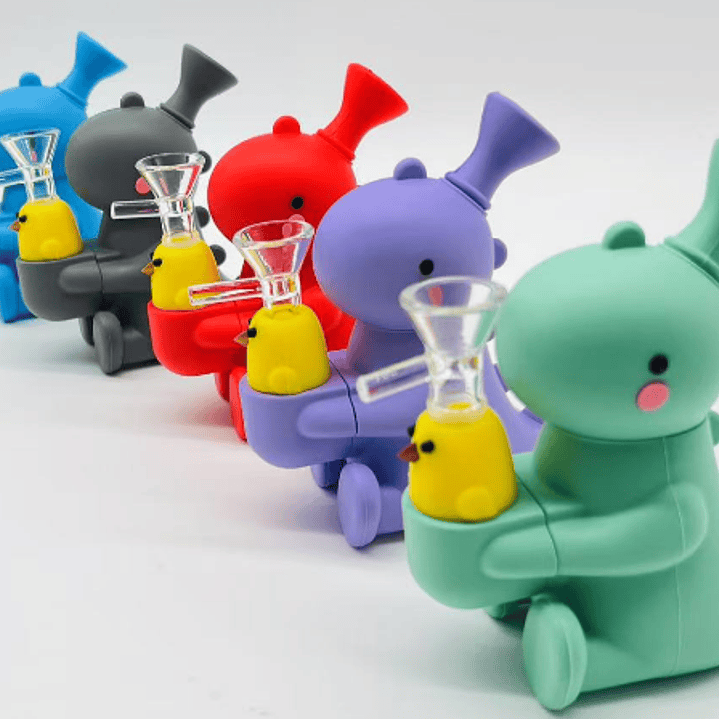 Pipa de Silicona Dinosaurio con Bowl de Vidrio 1