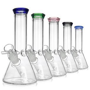 Bong de Vidrio Beaker con Borde de Color – Bong de Pyrex con Downstem 20cms