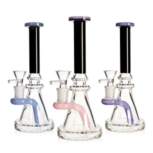 Bong de Vidrio Beaker Negro con Detalles de Color – Bong de Pyrex con Downstem 20cms