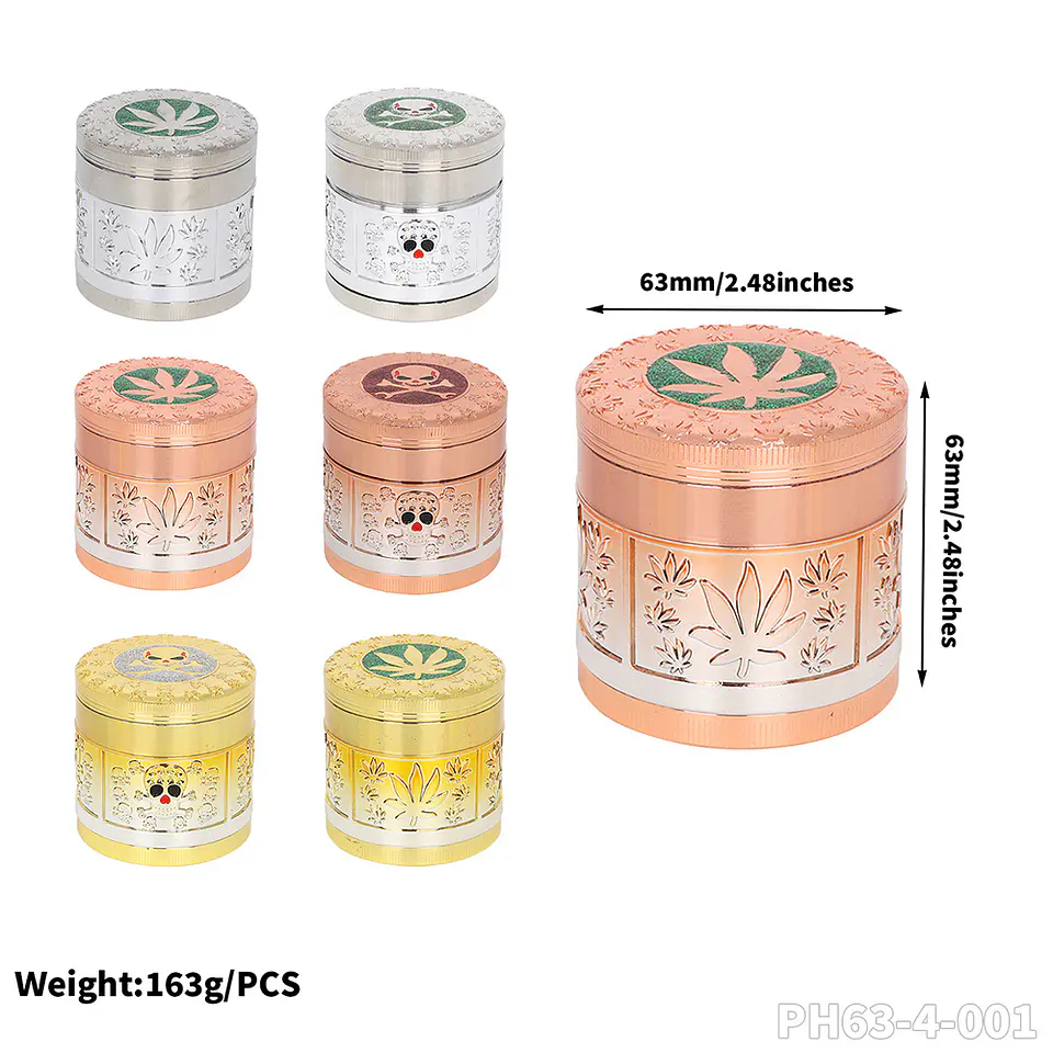 Moledor de Metal de Lujo 63mm - 4 Partes (Diseño en Relieve) 13