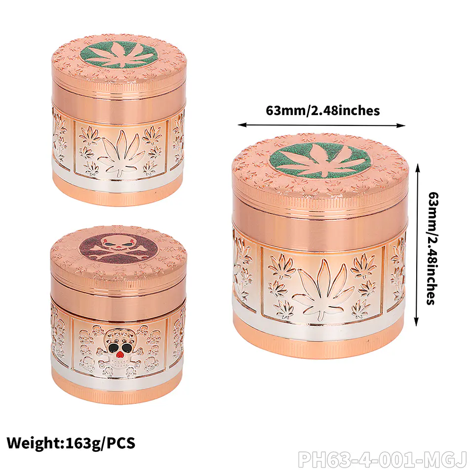 Moledor de Metal de Lujo 63mm - 4 Partes (Diseño en Relieve) 12