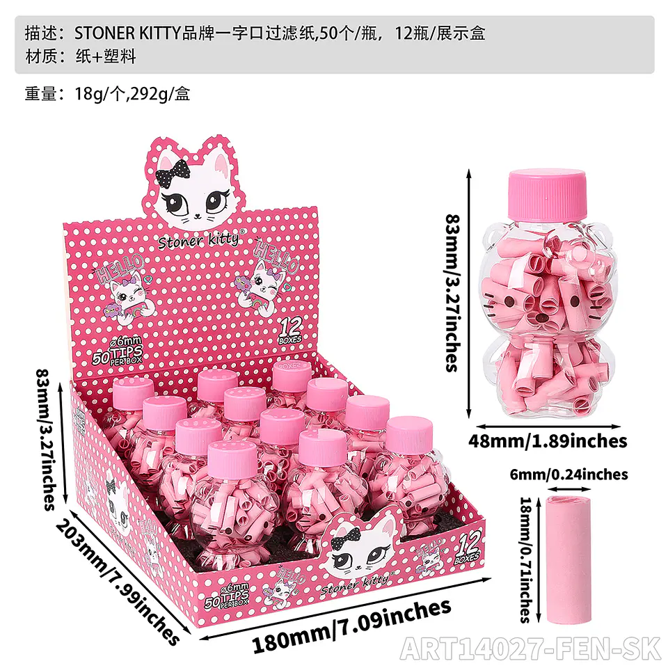 Filtros Stoner Kitty Pink - Frasco de Vidrio con 50 Tips 6