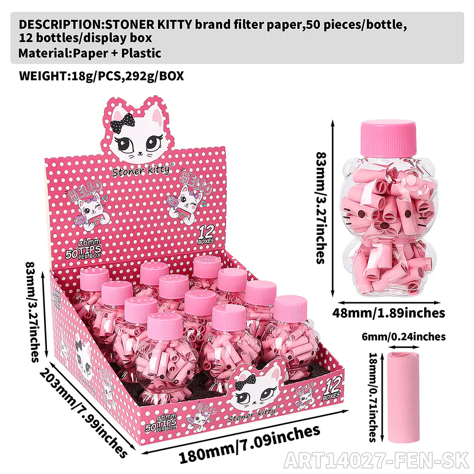 Filtros Stoner Kitty Pink - Frasco de Vidrio con 50 Tips 8
