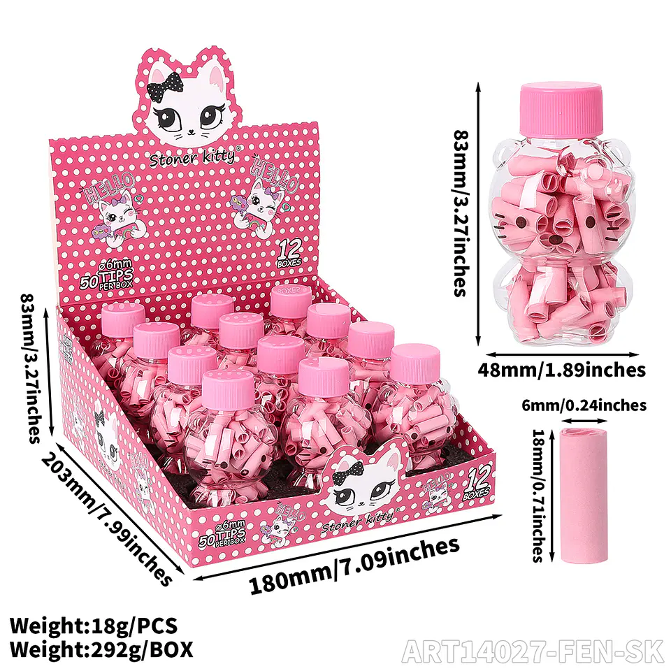 Filtros Stoner Kitty Pink - Frasco de Vidrio con 50 Tips 10