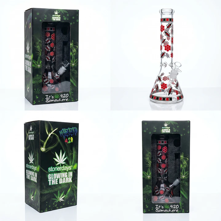 Bong Pyrex Beaker Bong Killer Bee Glow Rojo 30cms - Edicion Stoner Days 3