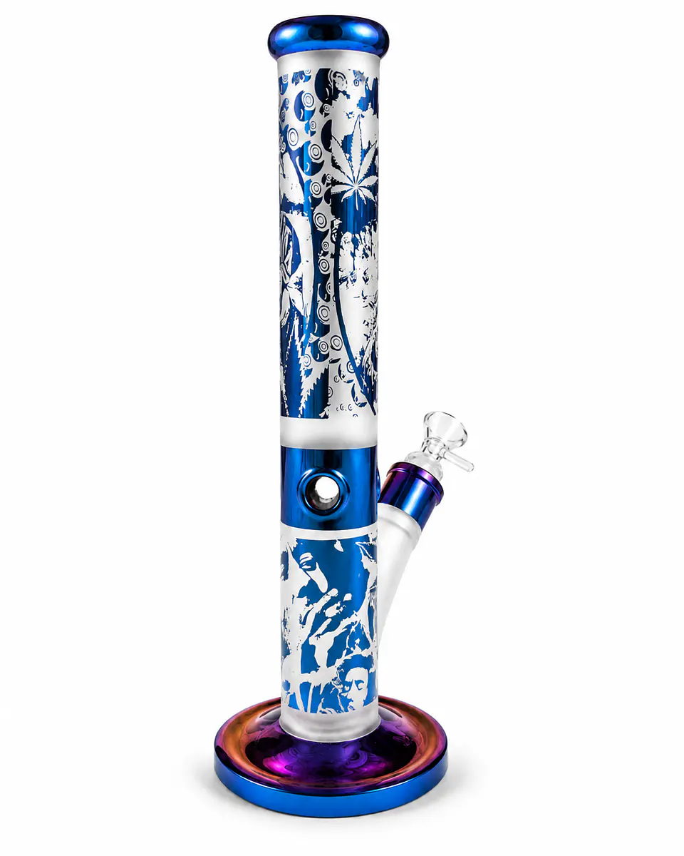 Bong Pyrex Premium Marley JAH RASTAFARI Metalizado 35cms 4