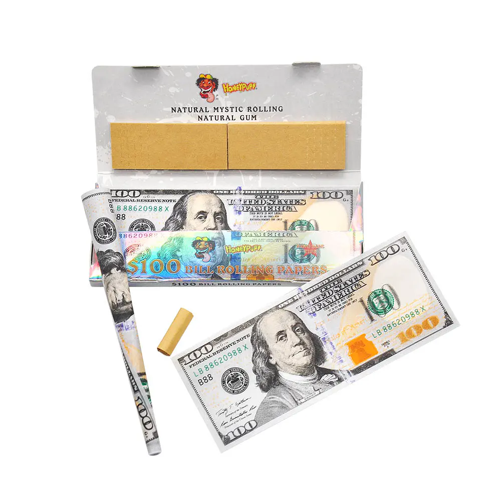 CAJA Papelillos Honeypuff 100 Dolares- King Size + Filtro- MAYORISTA 2