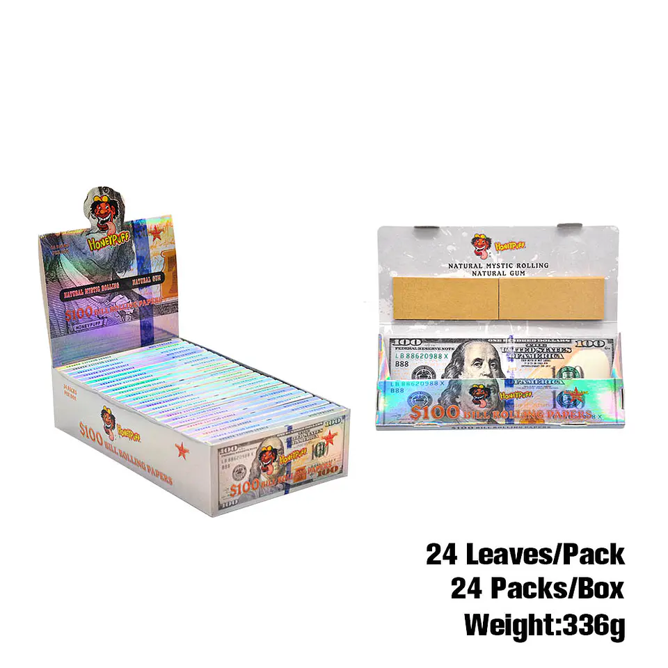 CAJA Papelillos Honeypuff 100 Dolares- King Size + Filtro- MAYORISTA 6