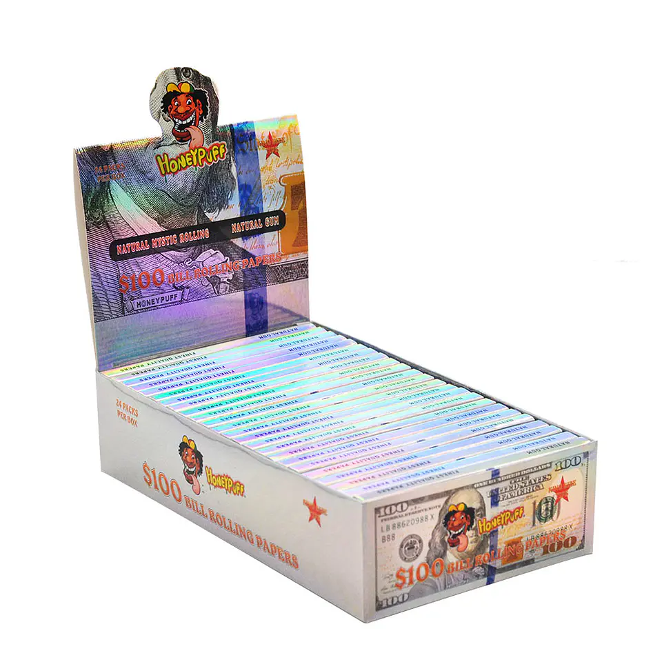 CAJA Papelillos Honeypuff 100 Dolares- King Size + Filtro- MAYORISTA 7