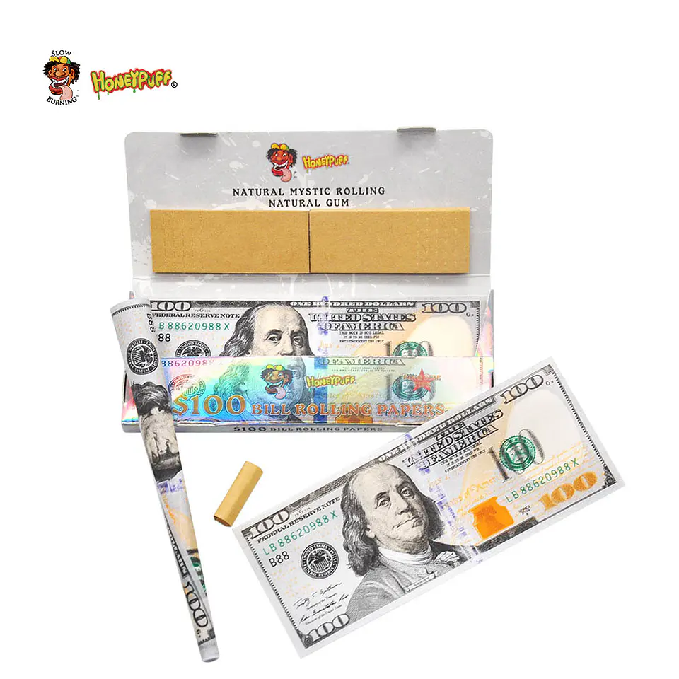 CAJA Papelillos Honeypuff 100 Dolares- King Size + Filtro- MAYORISTA 12