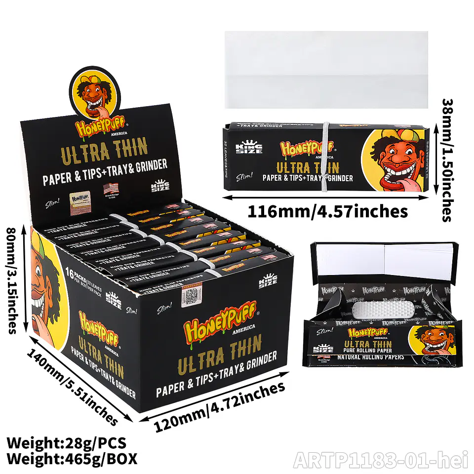 CAJA Set Honeypuff 4-en-1: Papel King Size + Tips + Bandeja + Moledor. MAYORISTA 14