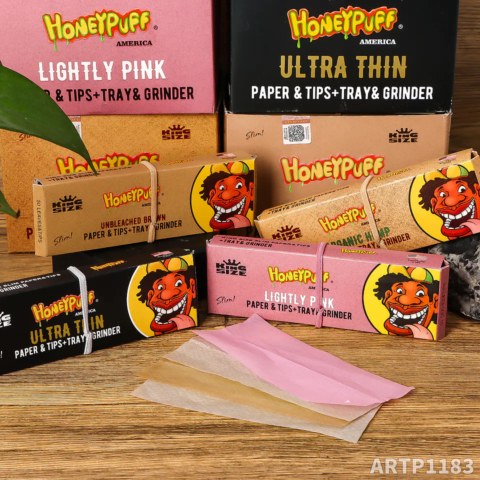 CAJA Set Honeypuff 4-en-1: Papel King Size + Tips + Bandeja + Moledor. MAYORISTA 15