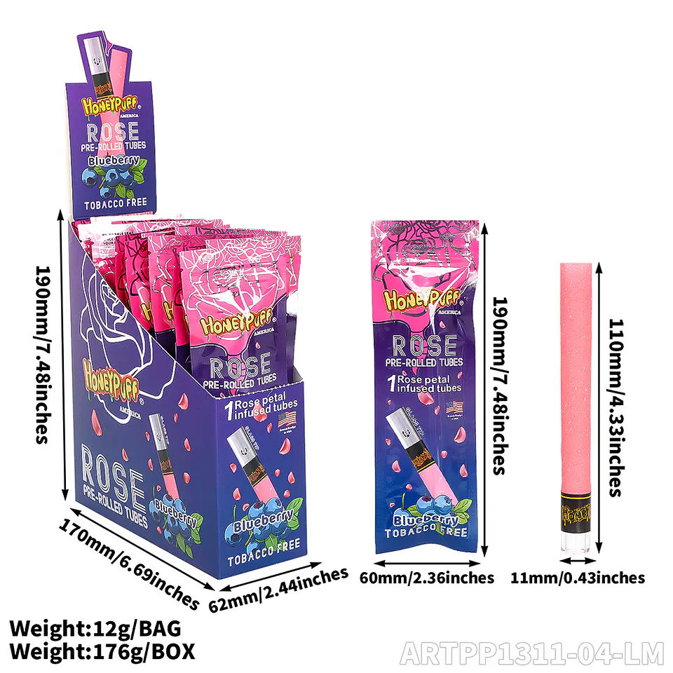 CAJA Cono Pre-enrolado Honeypuff de Petalos Rosa y Boquilla Pyrex - MAYORISTA 9