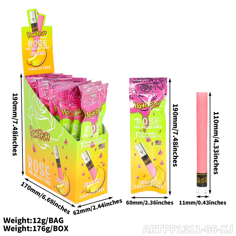 CAJA Cono Pre-enrolado Honeypuff de Petalos Rosa y Boquilla Pyrex - MAYORISTA 21