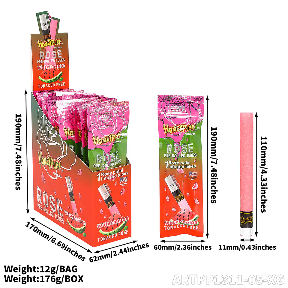 CAJA Cono Pre-enrolado Honeypuff de Petalos Rosa y Boquilla Pyrex - MAYORISTA 12