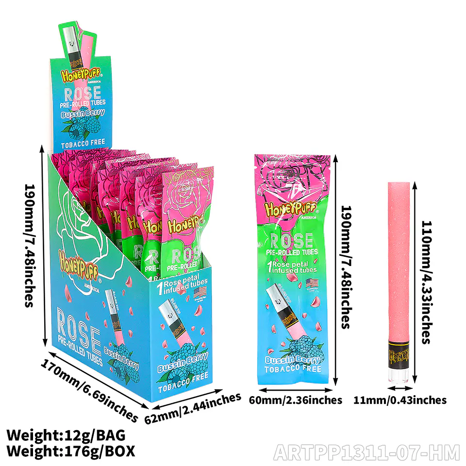 CAJA Cono Pre-enrolado Honeypuff de Petalos Rosa y Boquilla Pyrex - MAYORISTA 15