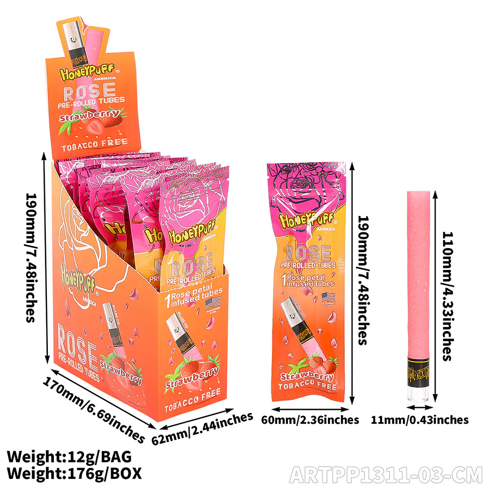 CAJA Cono Pre-enrolado Honeypuff de Petalos Rosa y Boquilla Pyrex - MAYORISTA 24