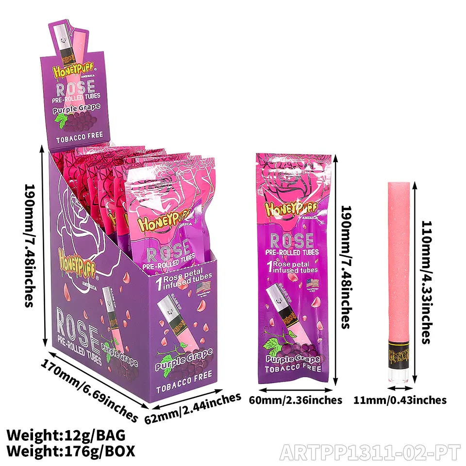 CAJA Cono Pre-enrolado Honeypuff de Petalos Rosa y Boquilla Pyrex - MAYORISTA 18