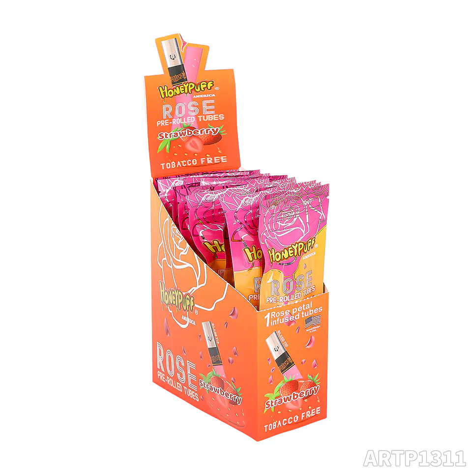 CAJA Cono Pre-enrolado Honeypuff de Petalos Rosa y Boquilla Pyrex - MAYORISTA 22