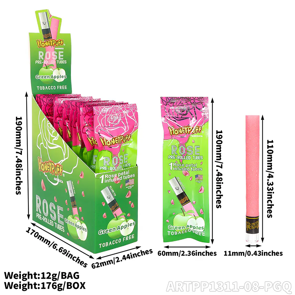 CAJA Cono Pre-enrolado Honeypuff de Petalos Rosa y Boquilla Pyrex - MAYORISTA 27